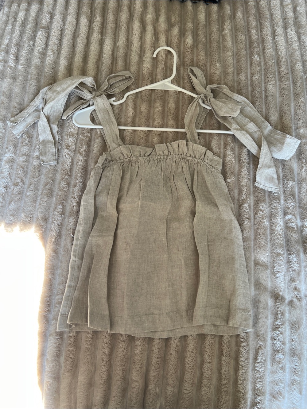 J. Crew Linen Tie-Shoulder Tank in Light Beige